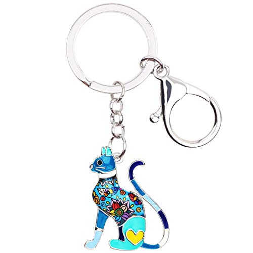 WEVENI Emaille Schlüsselanhänger Katze Deko Cute Katzen Schmuck Auto Brieftasche Charms Für Damen Frauen Mädchen (Blau) von WEVENI JEWELRY