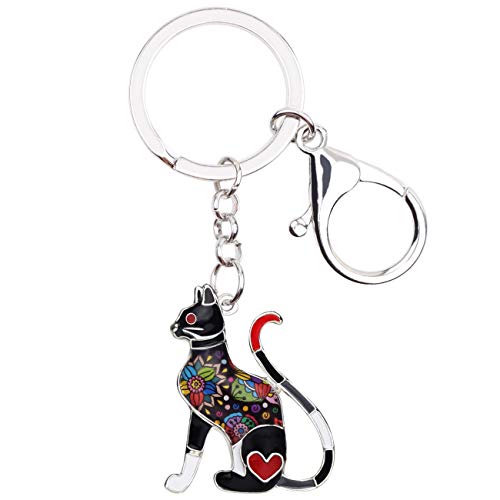 WEVENI Emaille Schlüsselanhänger Katze Deko Cute Katzen Schmuck Auto Brieftasche Charms Für Damen Frauen Mädchen (Grau) von WEVENI JEWELRY