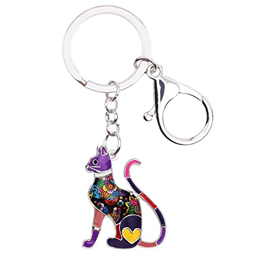 WEVENI Emaille Schlüsselanhänger Katze Deko Cute Katzen Schmuck Auto Brieftasche Charms Für Damen Frauen Mädchen (Violett) von WEVENI JEWELRY