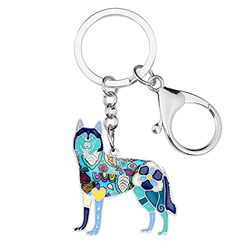 WEVENI Emaille Siberian Husky Hund Schlüsselanhänger Schlüsselring Haustier Schmuck für Damen Frauen Mädchen Tasche Auto Brieftasche (Blau) von WEVENI