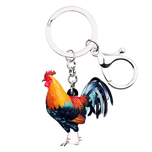 WEVENI Erklärung Acryl Floral Huhn Hahn Schlüsselanhänger Ringe Bauernhof Schmuck für Frauen Mädchen Tasche Charms Geschenke (Grau) von WEVENI JEWELRY