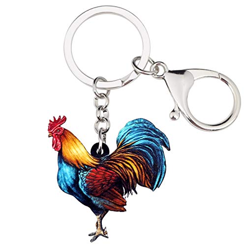 WEVENI Erklärung Acryl Floral Huhn Hahn Schlüsselanhänger Ringe Bauernhof Schmuck für Frauen Mädchen Tasche Charms Geschenke (Mehrfarbig) von WEVENI JEWELRY