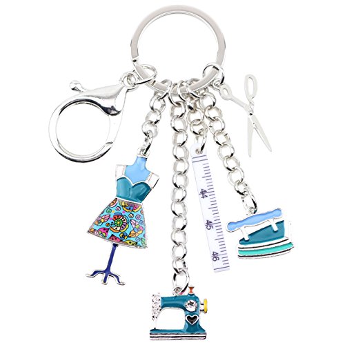 WEVENI Legierung Nähmaschine Schlüsselanhänger Schere Lineal Eisen Schmuck Emaille Charms Für Frauen Mädchen Geschenk (Blau) von WEVENI
