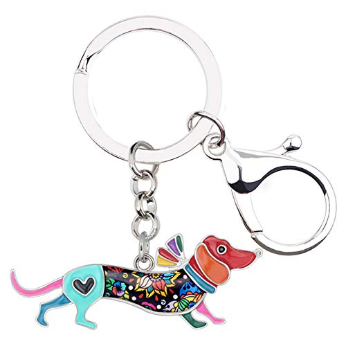 WEVENI Metall-Legierung Elegante Hut Dackel Hund Schlüsselketten Ringe Emaille Schlüsselanhänger Schmuck Für Frauen Mädchen Tasche Auto Charms (Multicolor) von WEVENI JEWELRY