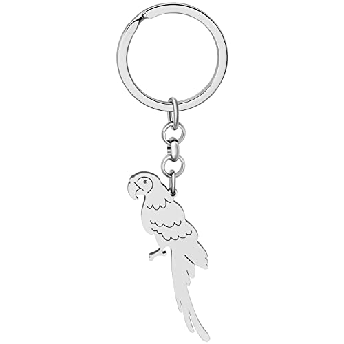 WEVENI Papagei Vogel Schlüsselring Edelstahl Kolibri Schlüsselanhänger Nymphensittich Ringe Charms für Damen Mädchen (Versilberte Aras Papagei) von WEVENI JEWELRY