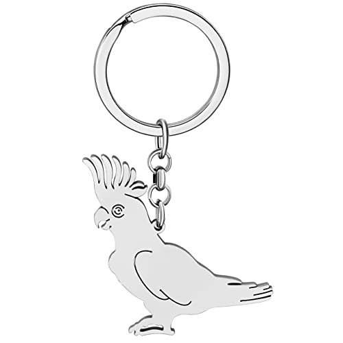 WEVENI Papagei Vogel Schlüsselring Edelstahl Kolibri Schlüsselanhänger Nymphensittich Ringe Charms für Damen Mädchen (Versilberter Nymphensittiche Papagei) von WEVENI JEWELRY