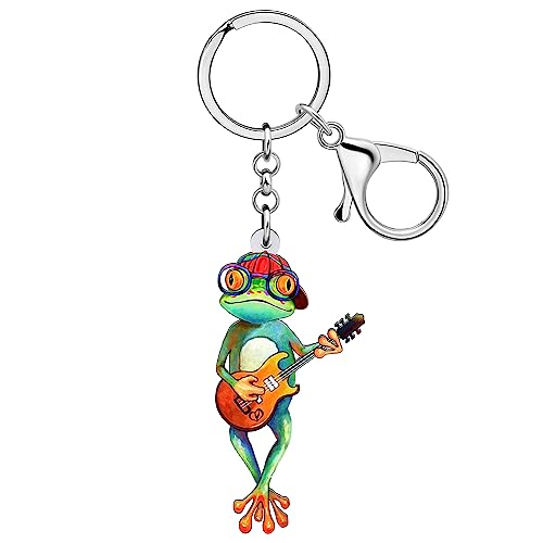 WEVENI Schlüsselanhänger aus Acryl, niedlicher Skateboard-Frosch, Schlüsselanhänger, Autotasche, Geldbörse, lustiger Frosch-Anhänger, Schmuck für Frauen und Mädchen, Gitarren-Frosch, 41mm x 40mm von WEVENI JEWELRY