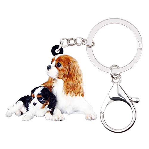 WEVENI Acryl Niedlich Doppel Cavalier King Charles Spaniel Hund Schlüsselanhänger Haustier Charms Für Frauen Mädchen Tasche Auto Geldbörse (Paar A) von WEVENI JEWELRY