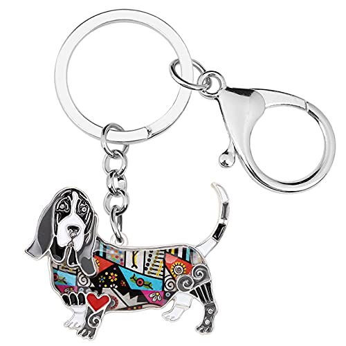 WEVENI Schlüsselanhänger aus Emaille, Legierung, Basset Hound Hund, Haustier-Schlüsselanhänger, Schmuck für Frauen und Mädchen, Tasche, Autobörse (Schwarz) von WEVENI JEWELRY