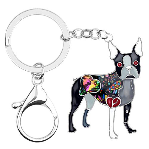WEVENI Emaille Boston Terrier Schlüsselanhänger Hund Tasche Auto Brieftasche Charms für Frauen Mädchen Geschenk (Schwarz) von WEVENI JEWELRY