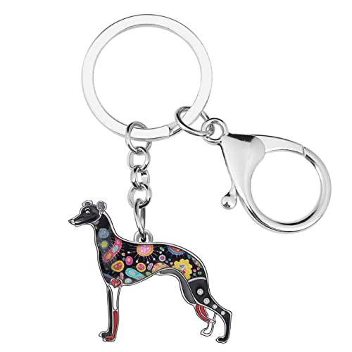 WEVENI Emaille Legierung Windhund Hund Schlüsselanhänger Greyhound Schlüsselring Geschenk Auto Brieftasche Tasche Charms Für Frauen Mädchen (Grau) von WEVENI JEWELRY