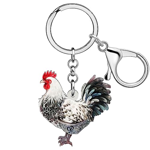 WEVENI Statement Acryl Floral Huhn Hahn Schlüsselanhänger Ringe Bauernhof Schmuck für Frauen Mädchen Tasche Charms Geschenke (Huhn J) von WEVENI JEWELRY