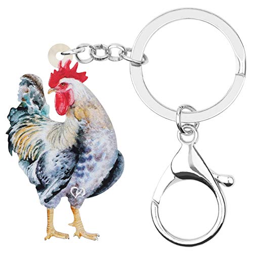 Weveni Schlüsselanhänger, Motiv: grauer Huhn, Hahn, Tier, Schlüsselanhänger, für Damen, Mädchen, Handtasche, Auto, börse, Geschenk von WEVENI JEWELRY