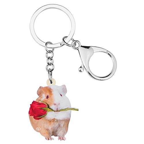 Weveni Schlüsselanhänger aus Acryl, Valentinstag, Rose, Meerschweinchen, Zubehör, Schmuck für Damen und Mädchen, Mehrfarbig, 37mm x 33mm von WEVENI JEWELRY