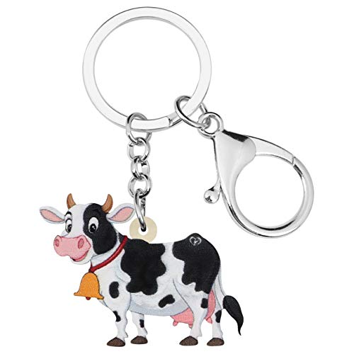 WEVENI Acryl Cartoon Glocke Milch Kuh Schlüsselanhänger Kuh Geschenke Schlüsselring Bauernhof Schmuck Für Damen Frauen Mädchen (Weiß) von WEVENI JEWELRY