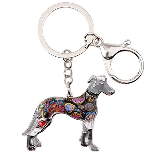 WEVENI Emaille Legierung Windhund Hund Schlüsselanhänger Greyhound Schlüsselring Geschenk Auto Brieftasche Tasche Charms Für Frauen Mädchen (Schwarz) von WEVENI JEWELRY