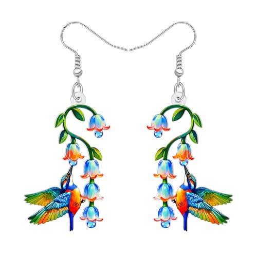 WEVENI Acryl Hängend Blumen Kolibri Ohrringe Frühling Sommer Vogel Schmuck Vögel Liebhaber Geschenke für Damen Mädchen Mutter Lehrer (Bunt) von WEVENI