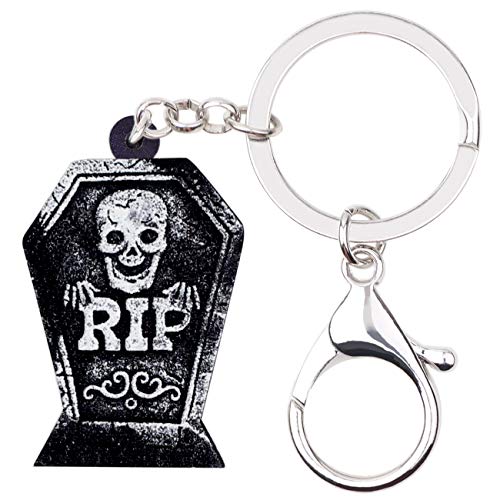 WEVENI Acryl Halloween Grabstein Schlüsselanhänger Grabstein Charms Modeschmuck Frauen Mädchen Tasche Geldbörse, Schwarz, 39mm x 27mm von WEVENI