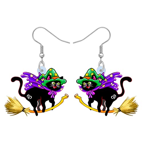 WEVENI Acryl Halloween Kürbis Schwarz Katze Ohrringe Anhänger Cat Schmuck für Damen Frauen Mädchen (Schwarze Katze N) von WEVENI