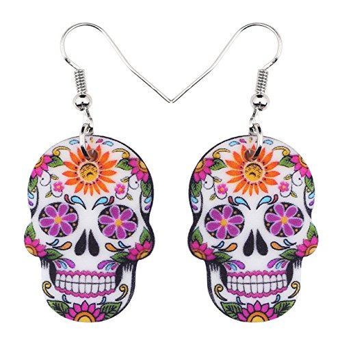 WEVENI Acryl Halloween Zombie Mumie Ohrringe Anhänger Mode Zucker Schädel Schmuck für Frauen Mädchen Neuheit Geschenke (Sugar Skull A) von WEVENI