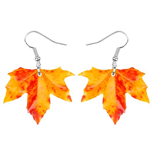 WEVENI Acryl Herbst Ahornblatt Leaf Ohrringe Orange baumeln Neuheit Pflanze Schmuck für Frauen Mädchen Natur Geschenke (Gelb) von WEVENI