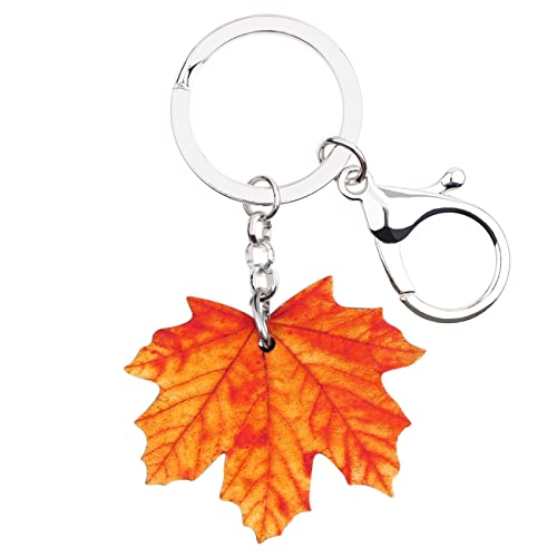 WEVENI Acryl Herbst Ahornblatt Schlüsselanhänger Schlüsselringe Ringe Pflanze Zubehör für Damen Mädchen Tasche Auto Geldbörse Charms (Orange) von WEVENI