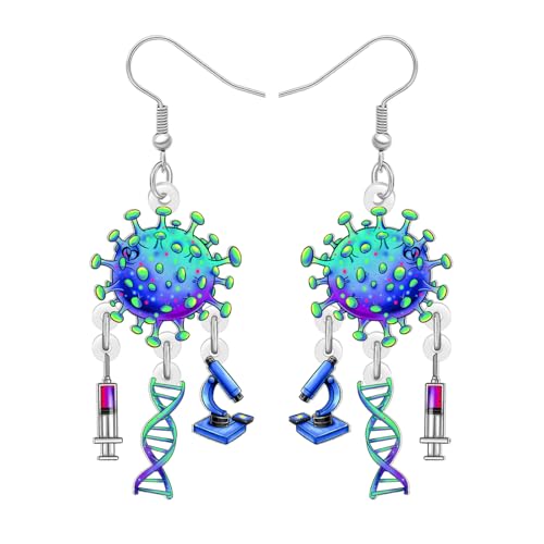 WEVENI Acryl Lustig Labor Mikroskop Ohrringe Hängend DNA Schmuck Krankenpflege Schule Geschenke Mädchen für Frauen Biologie Lehrer Krankenpflege Student Krankenschwester Anerkennung Geschenke (Blau) von WEVENI