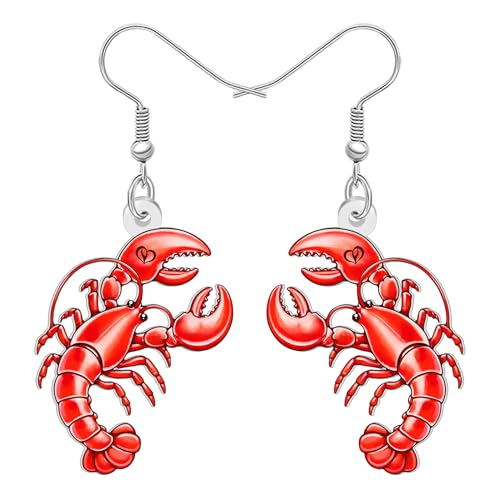 WEVENI Acryl Lustige Krabbe Hummer Hängende Ohrringe Garnele Krebs Fisch Muschel Seestern Muschelschmuck Seltsame Ozean Sommer Geschenke für Frauen Mädchen Mom (Kirsche) von WEVENI
