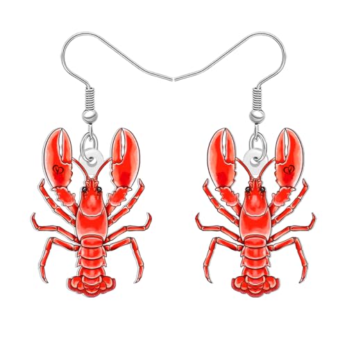 WEVENI Acryl Lustige Krabbe Hummer Hängende Ohrringe Garnele Krebs Fisch Muschel Seestern Muschelschmuck Seltsame Ozean Sommer Geschenke für Frauen Mädchen Mom (Rot) von WEVENI