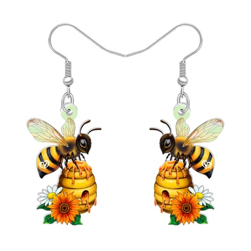 WEVENI Acryl Niedlich Blumen Biene Ohrringe Hängend Honigglas Insekt Bug Schmuck Biene Geschenke für Gärtner Damen Mädchen Oma Mama Frühling Sommer Charms (Gelb) von WEVENI