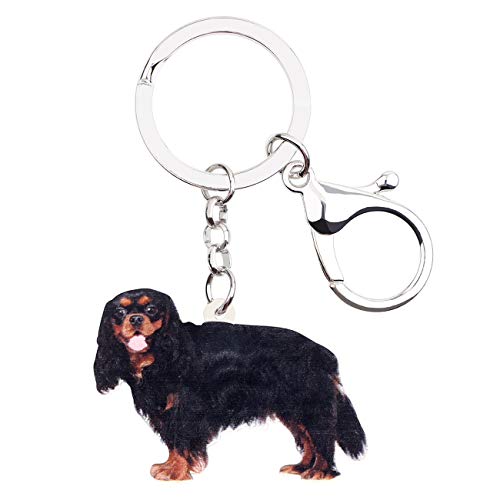 WEVENI Acryl Niedlich Doppel Cavalier King Charles Spaniel Hund Schlüsselanhänger Haustier Charms Für Frauen Mädchen Tasche Auto Geldbörse (Schwarz) von WEVENI