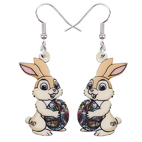 WEVENI Acryl Ostern Ohrringe Osterhase Kaninchen Dangle Schmuck Für Frauen Mädchen Charm Ostergeschenke (Beige) von WEVENI