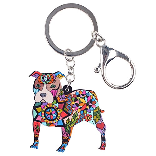 WEVENI Acryl Pitbull Schlüsselanhänger Terrier Hund Charms Geschenke für Damen Frauen Mädchen Handtasche Auto Schlüssel Tasche (Mehrfarbig) von WEVENI