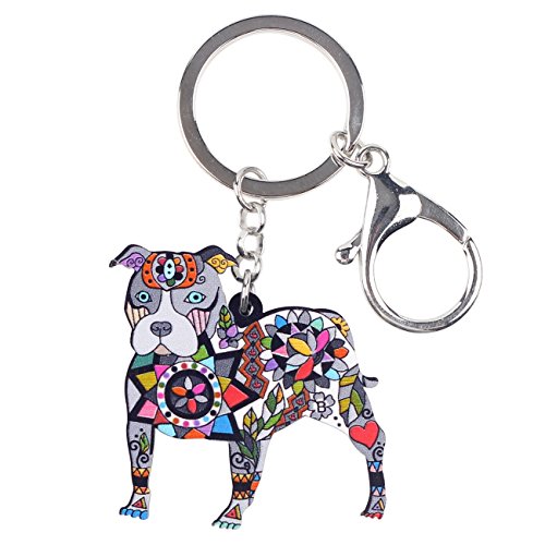 WEVENI Acryl Pitbull Schlüsselanhänger Terrier Hund Charms Geschenke für Damen Frauen Mädchen Handtasche Auto Schlüssel Tasche (Schwarz) von WEVENI