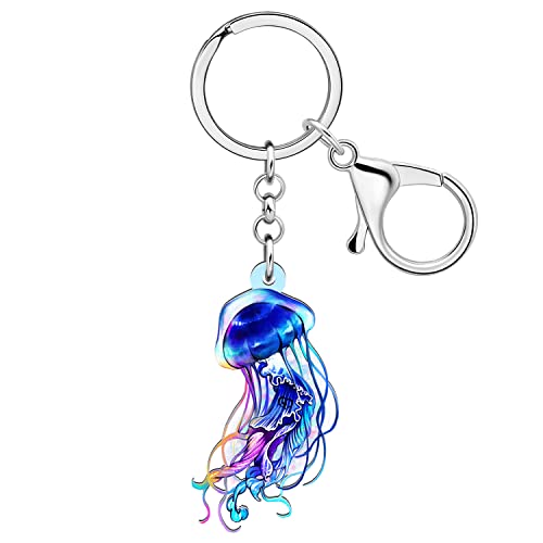WEVENI Acryl Quallen Schlüsselanhänger Hai Schlüsselring Oktopus Krabbe Schildkröte Charms Für Frauen Mädchen Brieftasche Handtasche Zubehör (Qualle F) von WEVENI