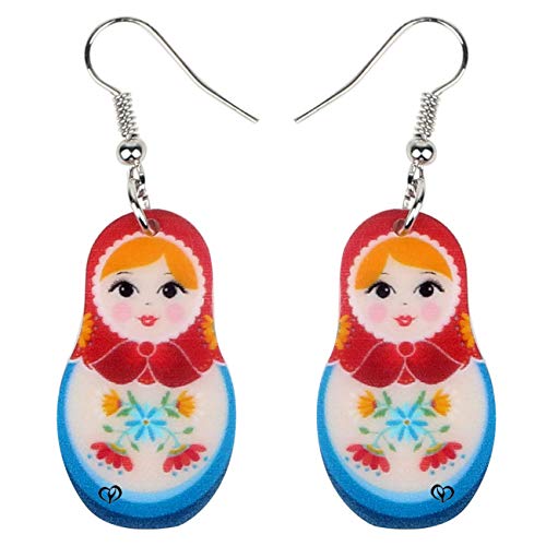 WEVENI Acryl Russisch Matroschka Puppen Ohrringe Charme Babuschka Schmuck Für Damen Frauen Mädchen Matruschka Figuren Geschenke (Floral) von WEVENI