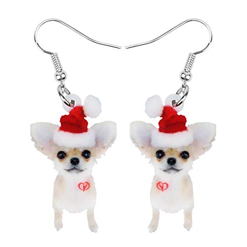 WEVENI Acryl Weihnachten Hut Hund Ohrringe Baumeln Haustier Schmuck Für Frauen Mädchen Geschenk (Weiß) von WEVENI