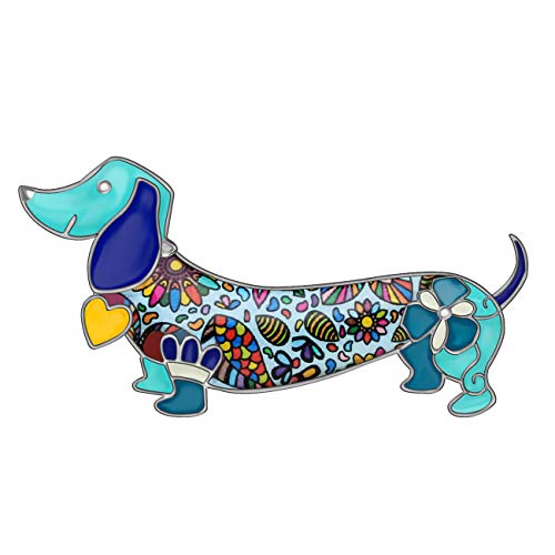 WEVENI Adorable Dackel Hund Brosche Emaille Pins Schal Anzug Kleid Zubehör für Frauen Dame Mädchen Party Geschenk, 26mm x 50mm, Metall Metall Emaille von WEVENI