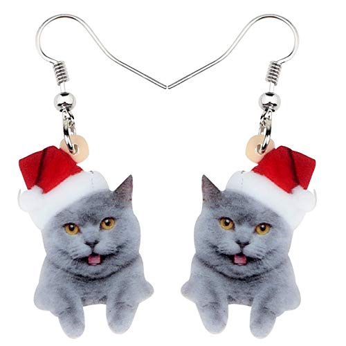 WEVENI Cute Acryl Weihnachten Katze Ohrringe Anhänger Charms Haustier Cat Schmuck für Frauen Mädchen Geschenk Deko (Katze E) von WEVENI