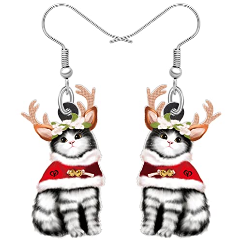 WEVENI Cute Acryl Weihnachten Katze Ohrringe Anhänger Charms Haustier Cat Schmuck für Frauen Mädchen Geschenk Deko (Katze G) von WEVENI