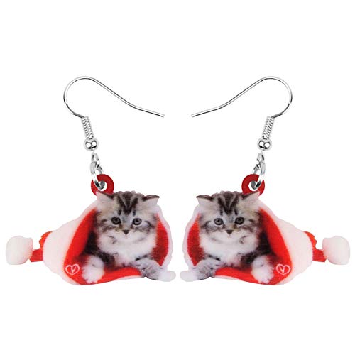 WEVENI Cute Acryl Weihnachten Katze Ohrringe Anhänger Charms Haustier Cat Schmuck für Frauen Mädchen Geschenk Deko (Katze H) von WEVENI