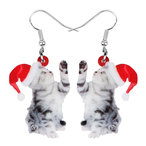 WEVENI Cute Acryl Weihnachten Katze Ohrringe Anhänger Charms Haustier Cat Schmuck für Frauen Mädchen Geschenk Deko (Katze O) von WEVENI