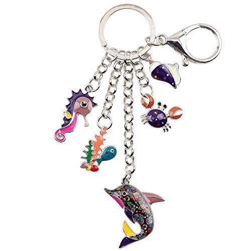 WEVENI Cute Delfin Schlüsselanhänger Seepferdchen Schlüsselring Krabbe Charms Muschel Schmuck für Damen Frauen Mädchen Ozean Geschenke (Lila) von WEVENI