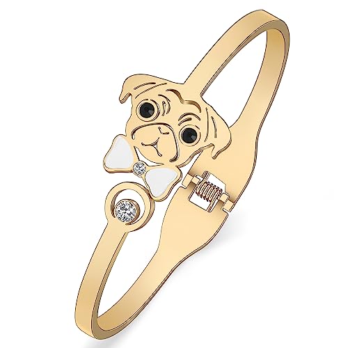 WEVENI Cute Mops Geschenke für Mops Liebhaber Edelstahl Muschel Mops Armband Manschette Armreif 18K Gold Haustier Hund Armreifen Schmuck (Vergoldet) von WEVENI