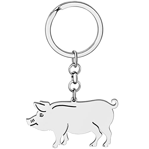 WEVENI Edelstahl Schwein Schlüsselring Schwein Schlüsselanhänger Ringe Geldbörse Tasche Charms für Damen Mädchen (Versilbert) von WEVENI JEWELRY