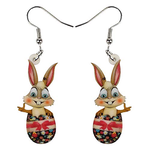 WEVENI Acryl Niedlich Osterei Hase Ohrringe Baumeln Kaninchen Hase Schmuck für Frauen Mädchen Charme Geschenk (Braun) von WEVENI