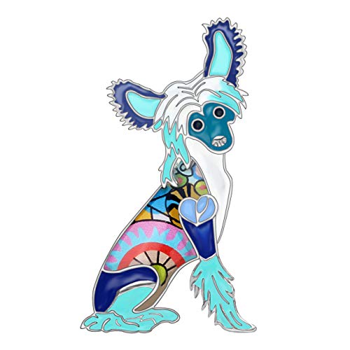 WEVENI Emaille Chinesischer Schopfhund Brosche Pin Hund Schmuck Geschenke Anzug Kleid Schal Zubehör Für Frauen Damen Mädchen (Marine) von WEVENI