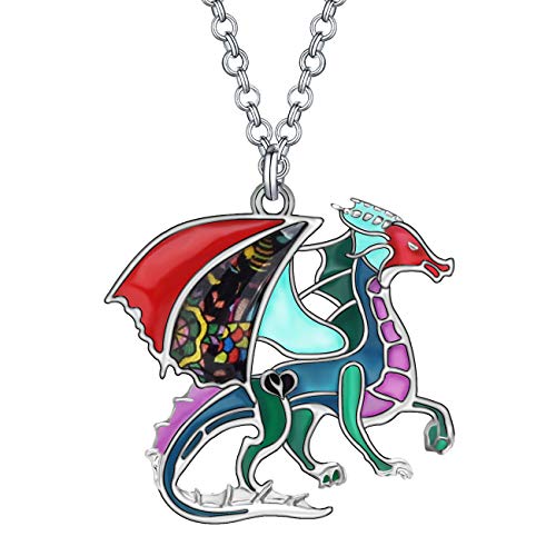 WEVENI Emaille Drachen Halskette Fantasy Dinosaurier Anhänger für Damen Mädchen Glückssymbol (Mehrfarbig) von WEVENI