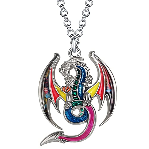 WEVENI Emaille Fantasy Dragons Halskette Dinosaurier Dragon Kette Anhänger für Frauen Mädchen Damen Charms Drachen Schmuck Mode Geschenk (Blumen) von WEVENI