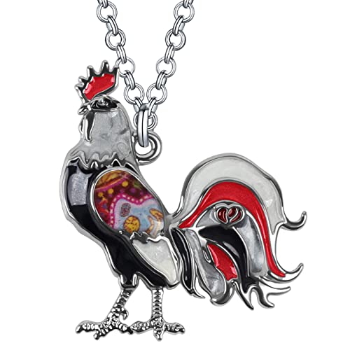 WEVENI Emaille Huhn Halskette Hahn Anhänger Kette Bauernhoftiere Schmuck Huhn Geschenke für Frauen Mädchen (Grau) von WEVENI